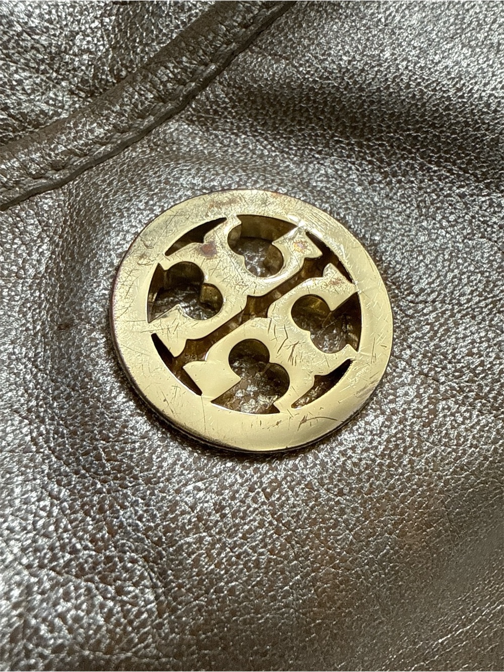 Tory Burch Metallic Gold Leather Shoulder Hobo with Tassel and Mirror Charm - Picture 5 of 8